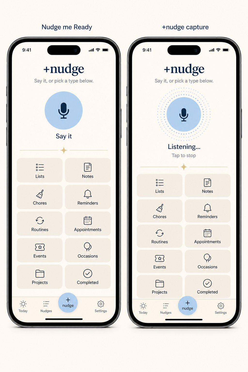 +nudge screen with Say it microphone and type grid